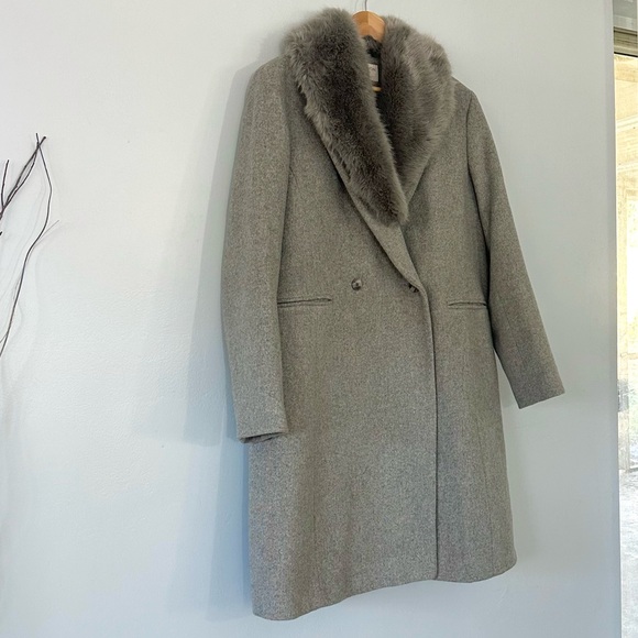 Monsoon Wool Rich removable faux fur trim collar wool blend coat in gray sz 14 - Picture 5 of 16